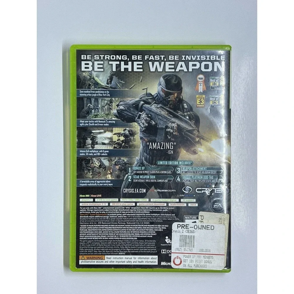 Crysis 2 - Limited Edition (Microsoft Xbox 360) Tested Working